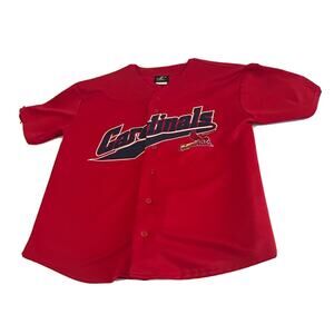 Cardinals Red Button Up Baseball Jersey Large Logo Athletic 1999 VTG